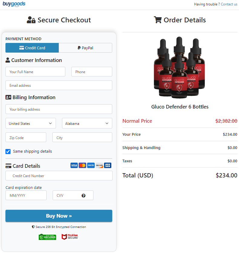 Gluco Defender Order Page